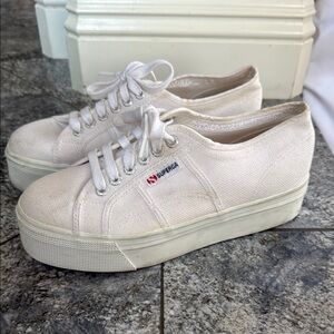Superga White Platform Sneakers Canvas Casual